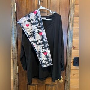 Black Top and Heart Patterned Pants Set